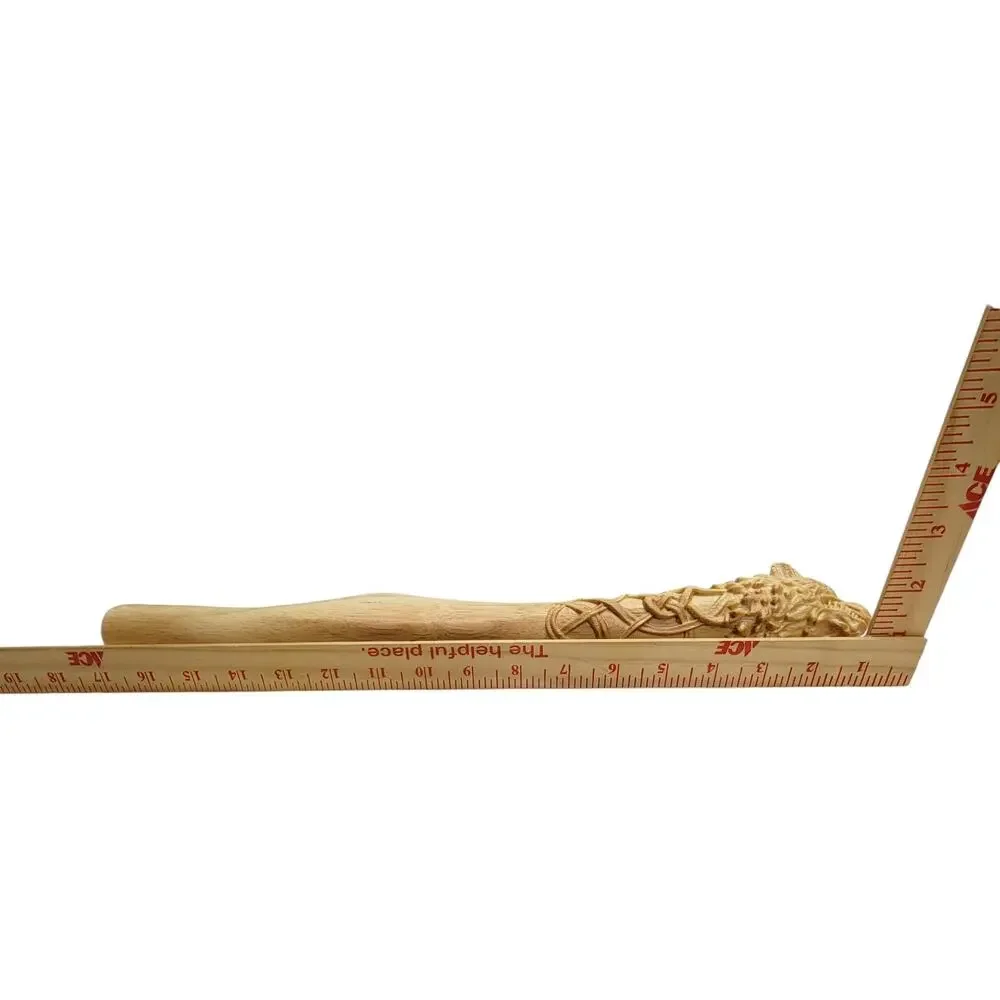 Hand Carved Wood Wolf Baton Club Direwolf Norse Pagan Altar Talking Stick 17